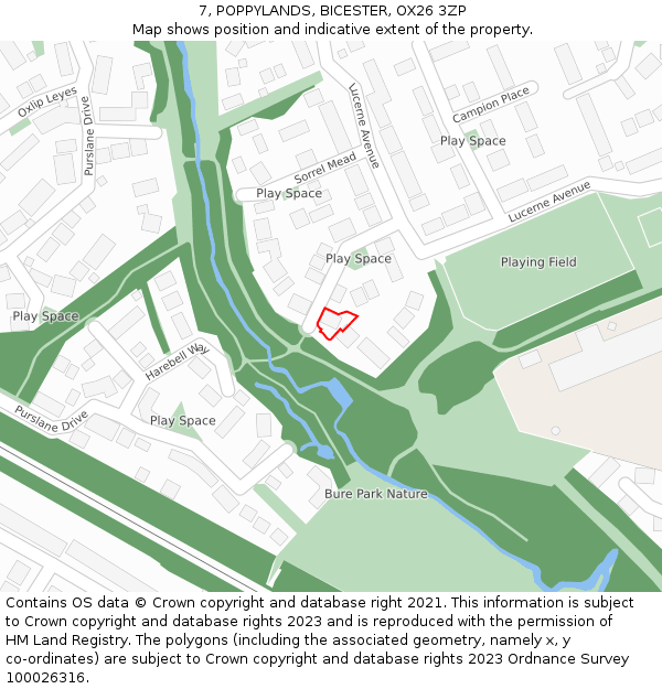 7, POPPYLANDS, BICESTER, OX26 3ZP: Location map and indicative extent of plot