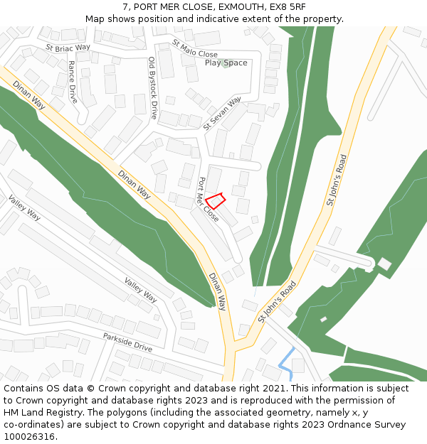 7, PORT MER CLOSE, EXMOUTH, EX8 5RF: Location map and indicative extent of plot