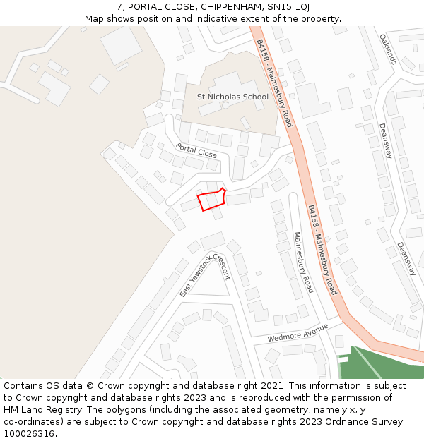 7, PORTAL CLOSE, CHIPPENHAM, SN15 1QJ: Location map and indicative extent of plot