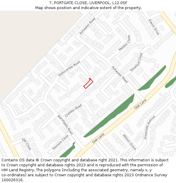 7, PORTGATE CLOSE, LIVERPOOL, L12 0SF: Location map and indicative extent of plot