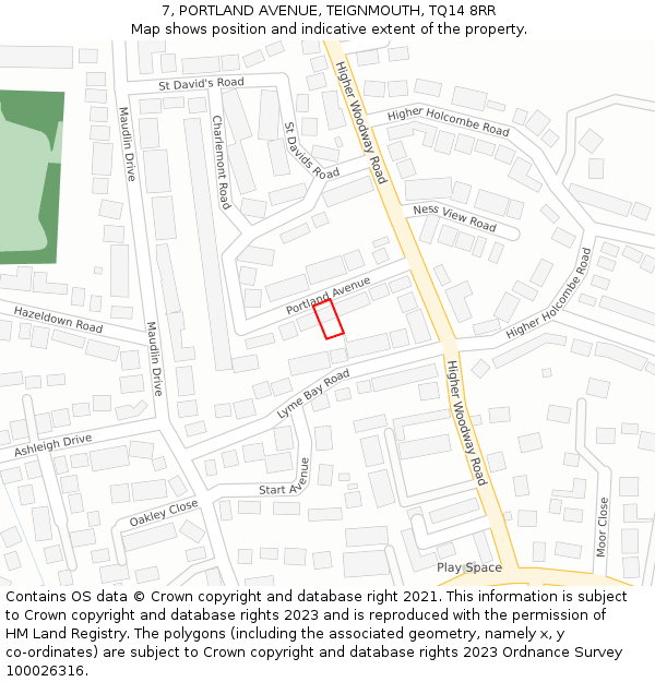 7, PORTLAND AVENUE, TEIGNMOUTH, TQ14 8RR: Location map and indicative extent of plot