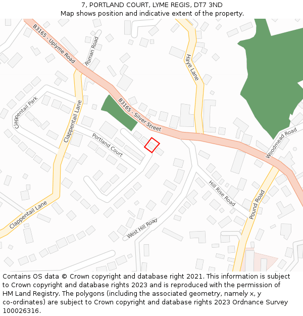 7, PORTLAND COURT, LYME REGIS, DT7 3ND: Location map and indicative extent of plot