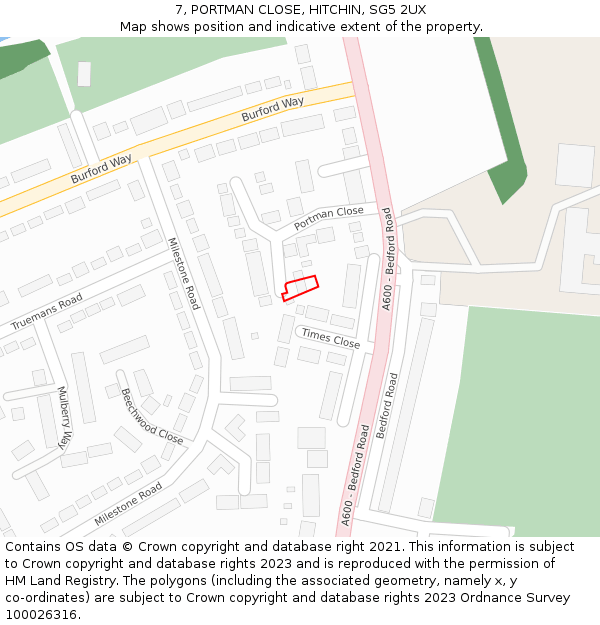 7, PORTMAN CLOSE, HITCHIN, SG5 2UX: Location map and indicative extent of plot