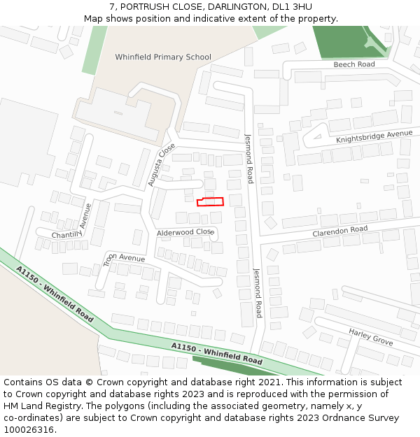 7, PORTRUSH CLOSE, DARLINGTON, DL1 3HU: Location map and indicative extent of plot