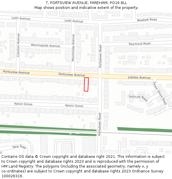 7, PORTSVIEW AVENUE, FAREHAM, PO16 8LL: Location map and indicative extent of plot