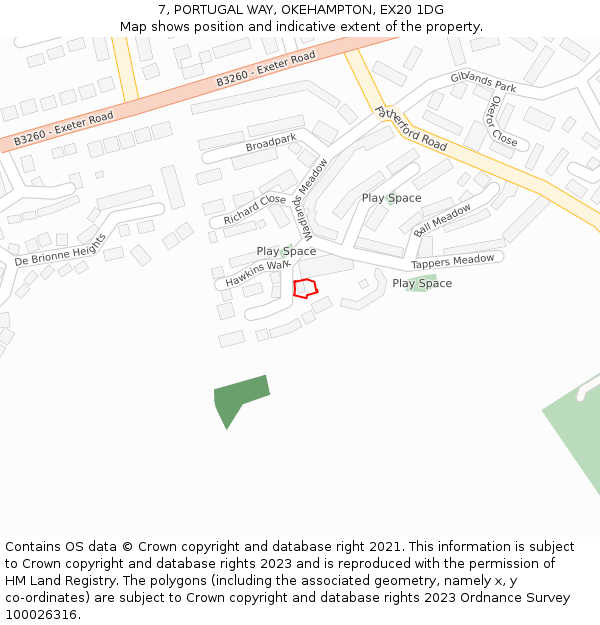 7, PORTUGAL WAY, OKEHAMPTON, EX20 1DG: Location map and indicative extent of plot