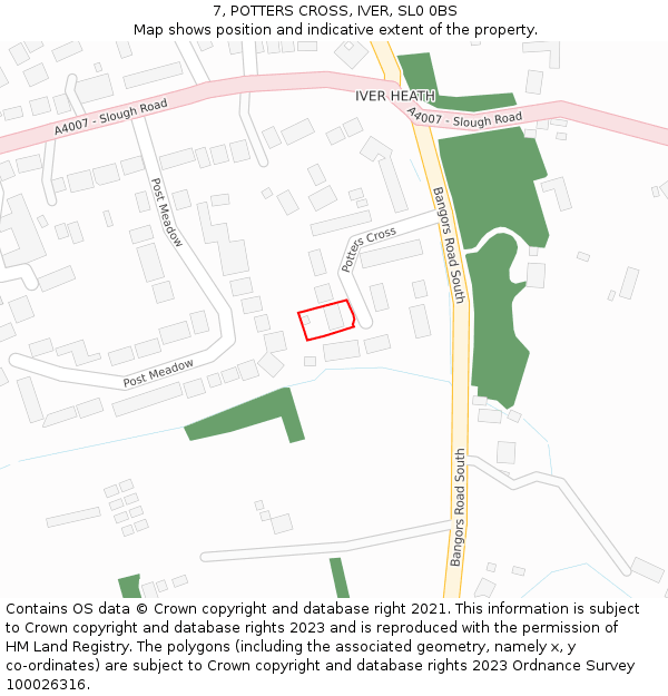 7, POTTERS CROSS, IVER, SL0 0BS: Location map and indicative extent of plot