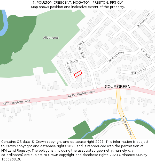 7, POULTON CRESCENT, HOGHTON, PRESTON, PR5 0LY: Location map and indicative extent of plot