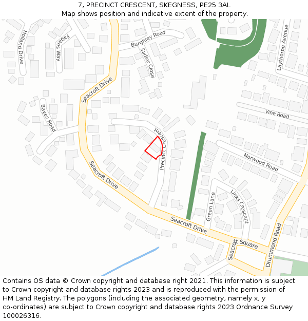 7, PRECINCT CRESCENT, SKEGNESS, PE25 3AL: Location map and indicative extent of plot