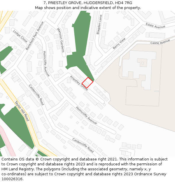 7, PRIESTLEY GROVE, HUDDERSFIELD, HD4 7RG: Location map and indicative extent of plot