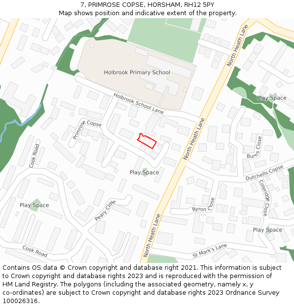 7, PRIMROSE COPSE, HORSHAM, RH12 5PY: Location map and indicative extent of plot