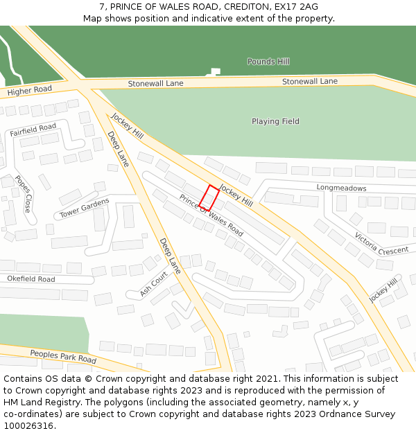 7, PRINCE OF WALES ROAD, CREDITON, EX17 2AG: Location map and indicative extent of plot