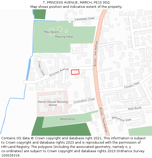 7, PRINCESS AVENUE, MARCH, PE15 9SQ: Location map and indicative extent of plot