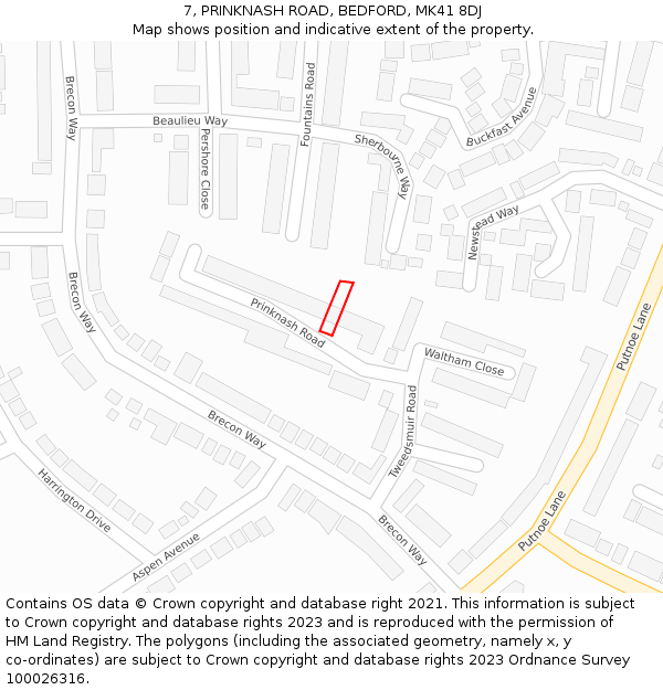 7, PRINKNASH ROAD, BEDFORD, MK41 8DJ: Location map and indicative extent of plot