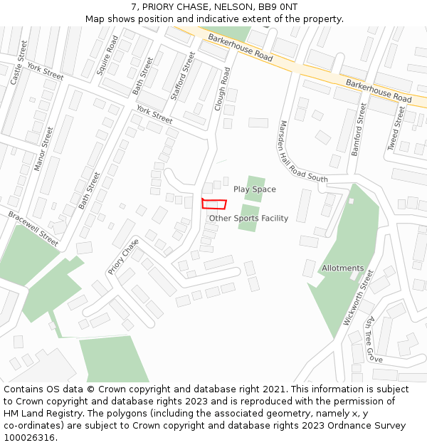 7, PRIORY CHASE, NELSON, BB9 0NT: Location map and indicative extent of plot