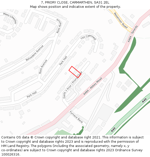 7, PRIORY CLOSE, CARMARTHEN, SA31 2EL: Location map and indicative extent of plot