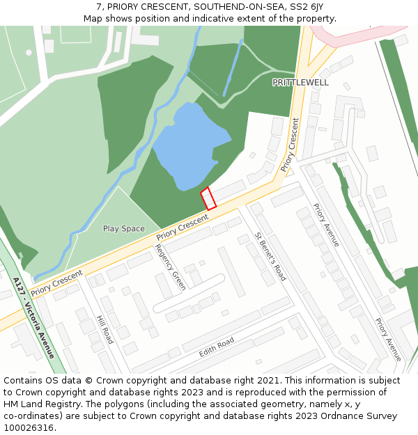 7, PRIORY CRESCENT, SOUTHEND-ON-SEA, SS2 6JY: Location map and indicative extent of plot