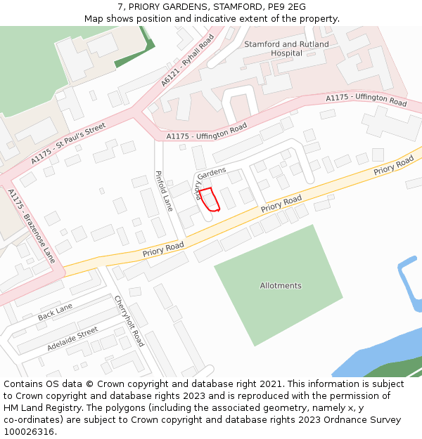 7, PRIORY GARDENS, STAMFORD, PE9 2EG: Location map and indicative extent of plot