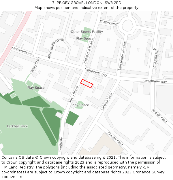 7, PRIORY GROVE, LONDON, SW8 2PD: Location map and indicative extent of plot