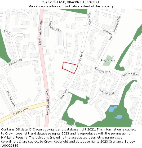 7, PRIORY LANE, BRACKNELL, RG42 2JU: Location map and indicative extent of plot