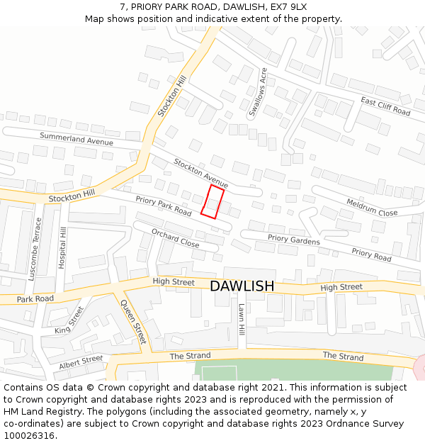 7, PRIORY PARK ROAD, DAWLISH, EX7 9LX: Location map and indicative extent of plot