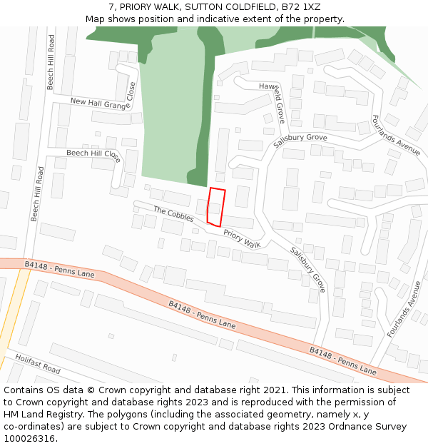 7, PRIORY WALK, SUTTON COLDFIELD, B72 1XZ: Location map and indicative extent of plot
