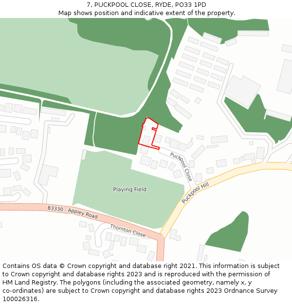 7, PUCKPOOL CLOSE, RYDE, PO33 1PD: Location map and indicative extent of plot