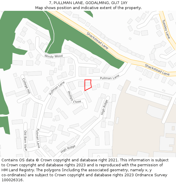 7, PULLMAN LANE, GODALMING, GU7 1XY: Location map and indicative extent of plot