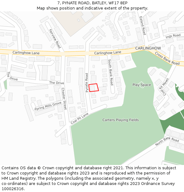 7, PYNATE ROAD, BATLEY, WF17 8EP: Location map and indicative extent of plot