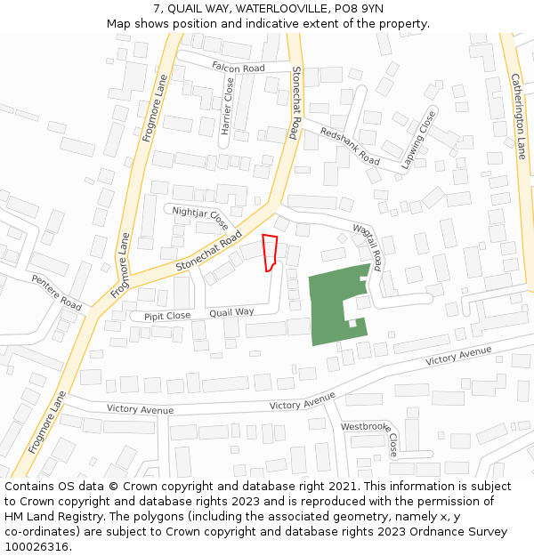7, QUAIL WAY, WATERLOOVILLE, PO8 9YN: Location map and indicative extent of plot