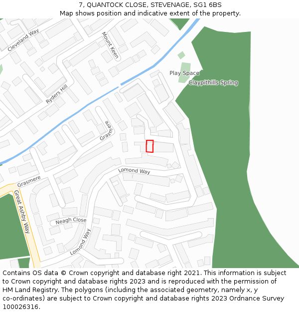 7, QUANTOCK CLOSE, STEVENAGE, SG1 6BS: Location map and indicative extent of plot