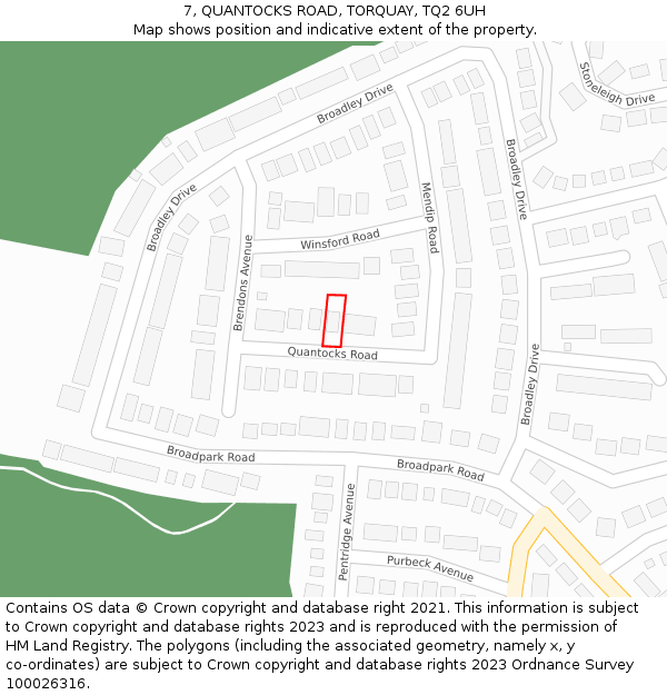 7, QUANTOCKS ROAD, TORQUAY, TQ2 6UH: Location map and indicative extent of plot
