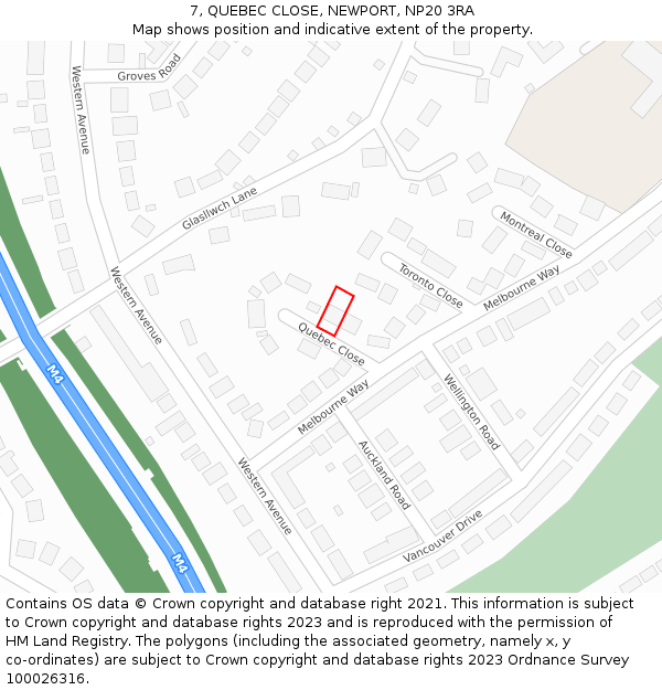 7, QUEBEC CLOSE, NEWPORT, NP20 3RA: Location map and indicative extent of plot