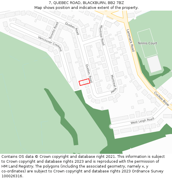 7, QUEBEC ROAD, BLACKBURN, BB2 7BZ: Location map and indicative extent of plot