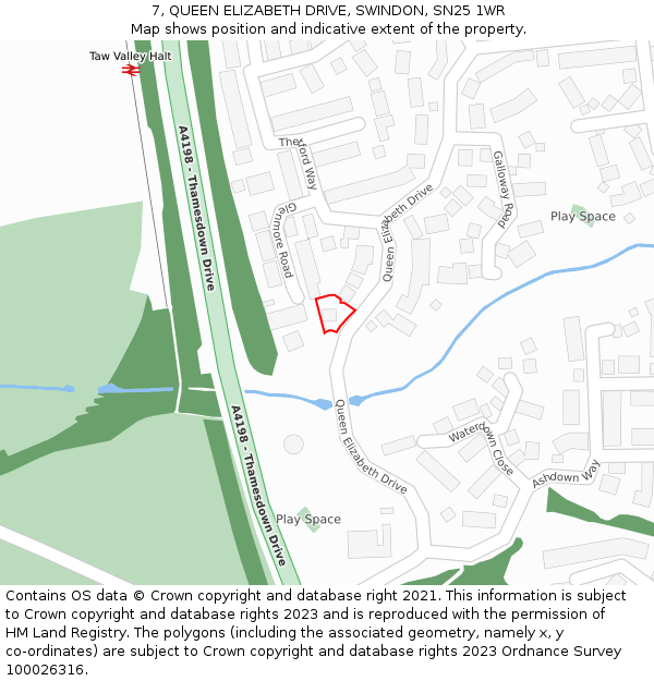 7, QUEEN ELIZABETH DRIVE, SWINDON, SN25 1WR: Location map and indicative extent of plot