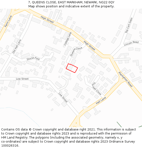 7, QUEENS CLOSE, EAST MARKHAM, NEWARK, NG22 0QY: Location map and indicative extent of plot