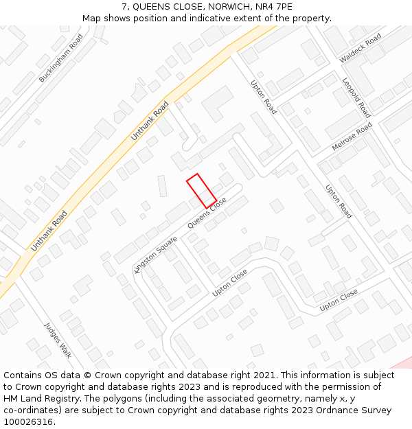 7, QUEENS CLOSE, NORWICH, NR4 7PE: Location map and indicative extent of plot