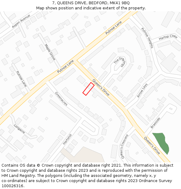 7, QUEENS DRIVE, BEDFORD, MK41 9BQ: Location map and indicative extent of plot