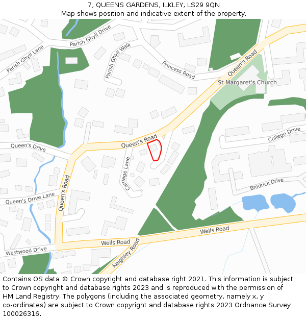7, QUEENS GARDENS, ILKLEY, LS29 9QN: Location map and indicative extent of plot