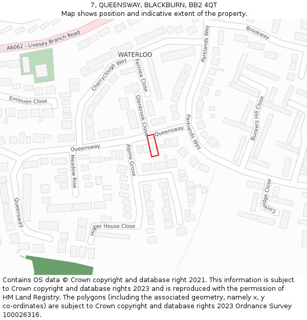 7, QUEENSWAY, BLACKBURN, BB2 4QT: Location map and indicative extent of plot