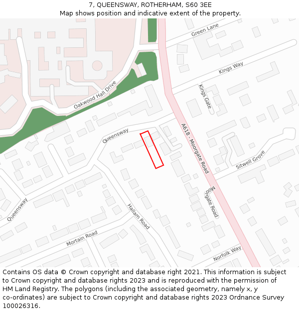 7, QUEENSWAY, ROTHERHAM, S60 3EE: Location map and indicative extent of plot