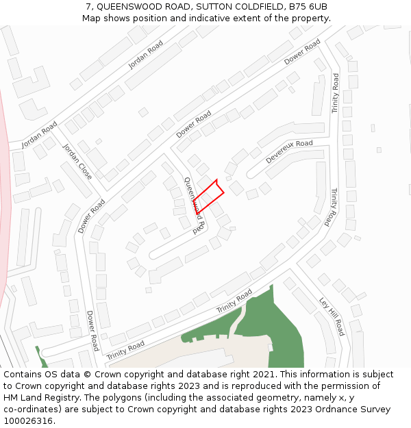 7, QUEENSWOOD ROAD, SUTTON COLDFIELD, B75 6UB: Location map and indicative extent of plot