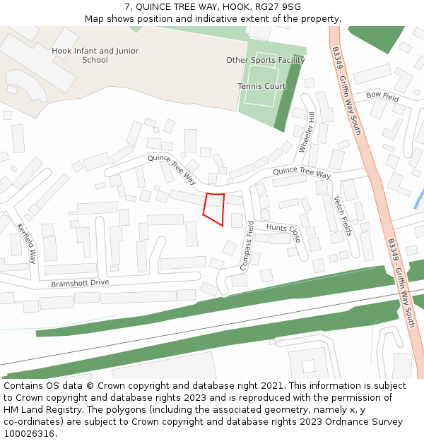 7, QUINCE TREE WAY, HOOK, RG27 9SG: Location map and indicative extent of plot