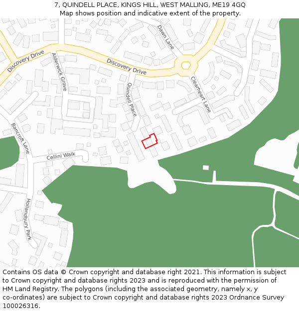 7, QUINDELL PLACE, KINGS HILL, WEST MALLING, ME19 4GQ: Location map and indicative extent of plot