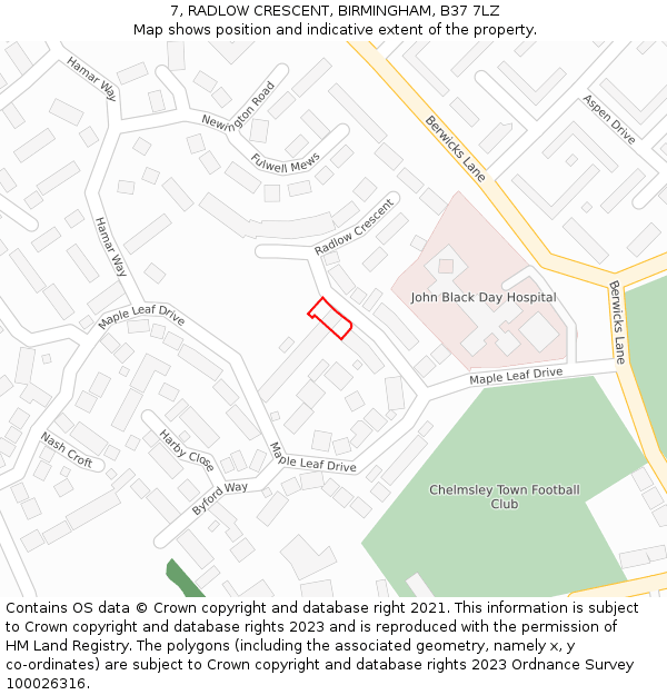 7, RADLOW CRESCENT, BIRMINGHAM, B37 7LZ: Location map and indicative extent of plot