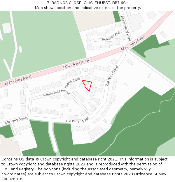 7, RADNOR CLOSE, CHISLEHURST, BR7 6SH: Location map and indicative extent of plot