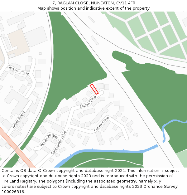 7, RAGLAN CLOSE, NUNEATON, CV11 4FR: Location map and indicative extent of plot