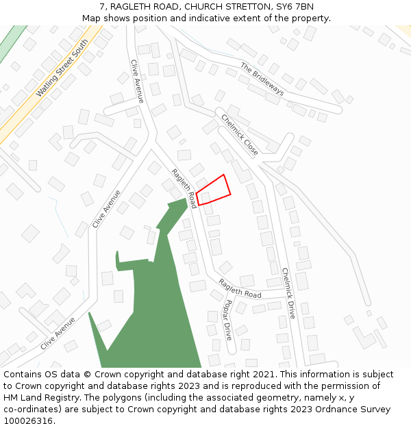 7, RAGLETH ROAD, CHURCH STRETTON, SY6 7BN: Location map and indicative extent of plot