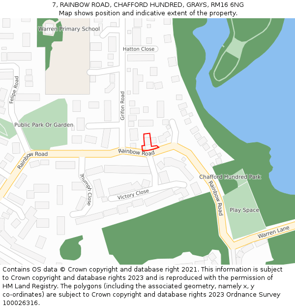 7, RAINBOW ROAD, CHAFFORD HUNDRED, GRAYS, RM16 6NG: Location map and indicative extent of plot