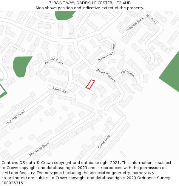 7, RAINE WAY, OADBY, LEICESTER, LE2 4UB: Location map and indicative extent of plot